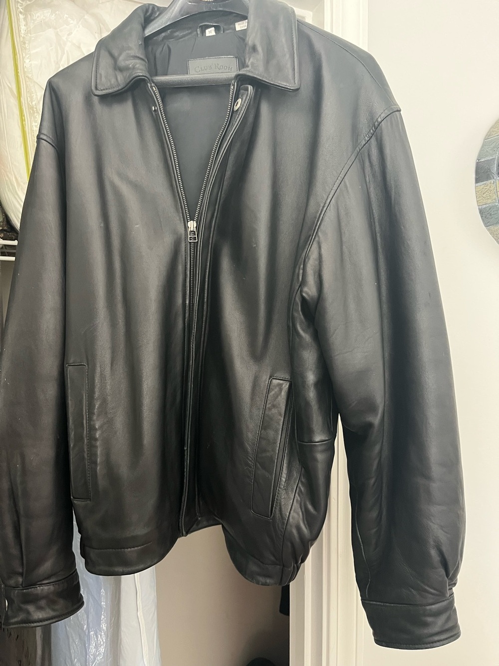 Club Room Black Leather Bomber Jacket